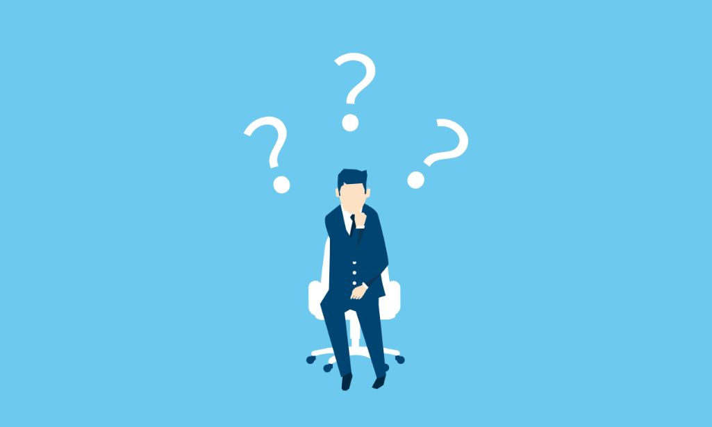 椅子に座り悩むビジネスマンのイラスト