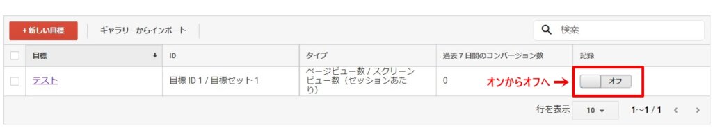 ビューの「目標」を削除する方法