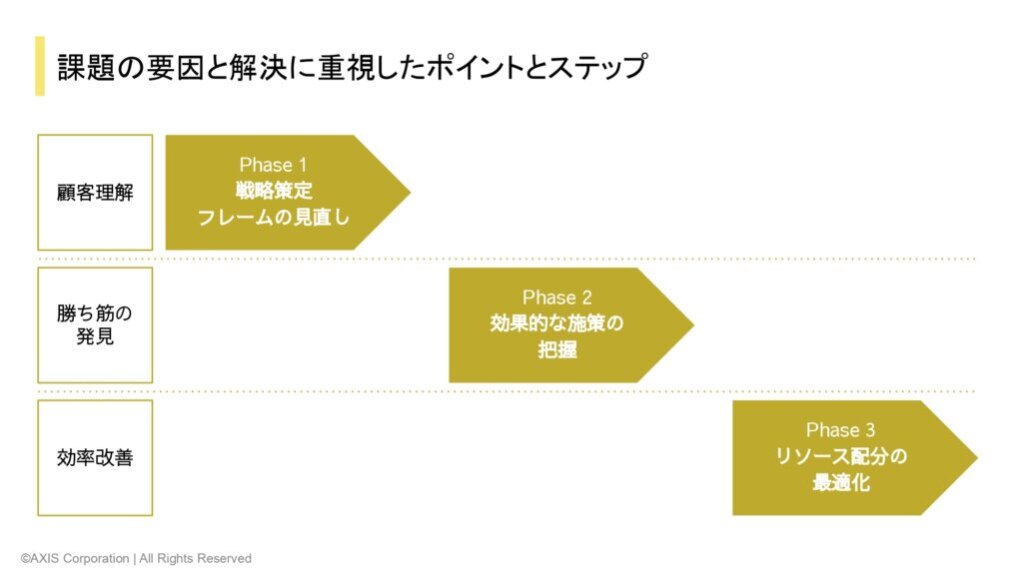 課題の要因と解決に重視したポイントとステップ